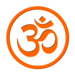 orange Om or aum in an orange circle with white background